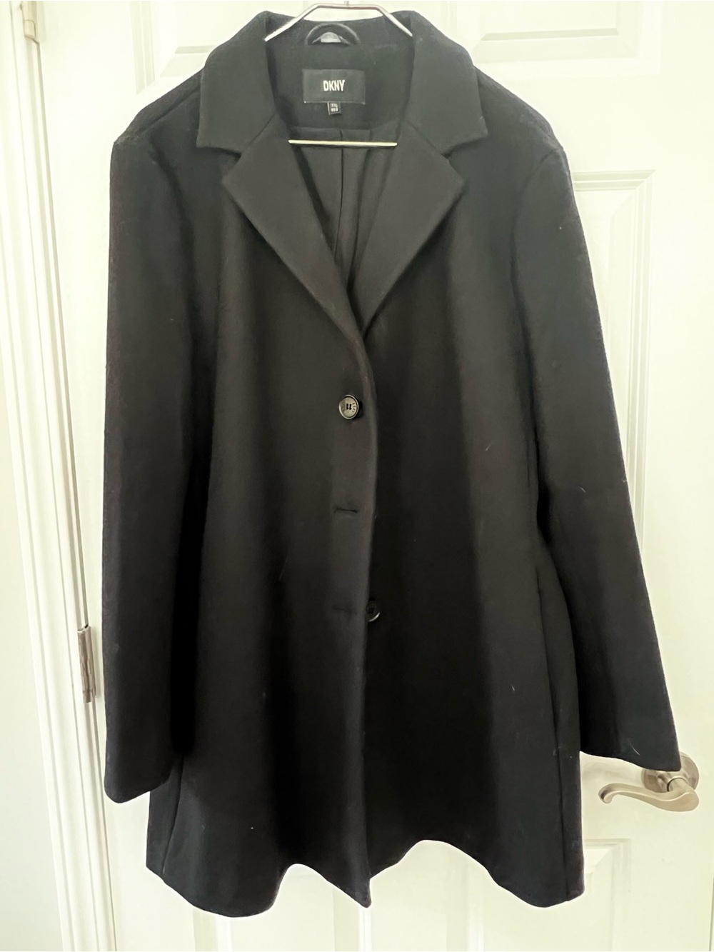 DKNY Black Wool Blend Single-Breasted Pea Coat - Size XXL